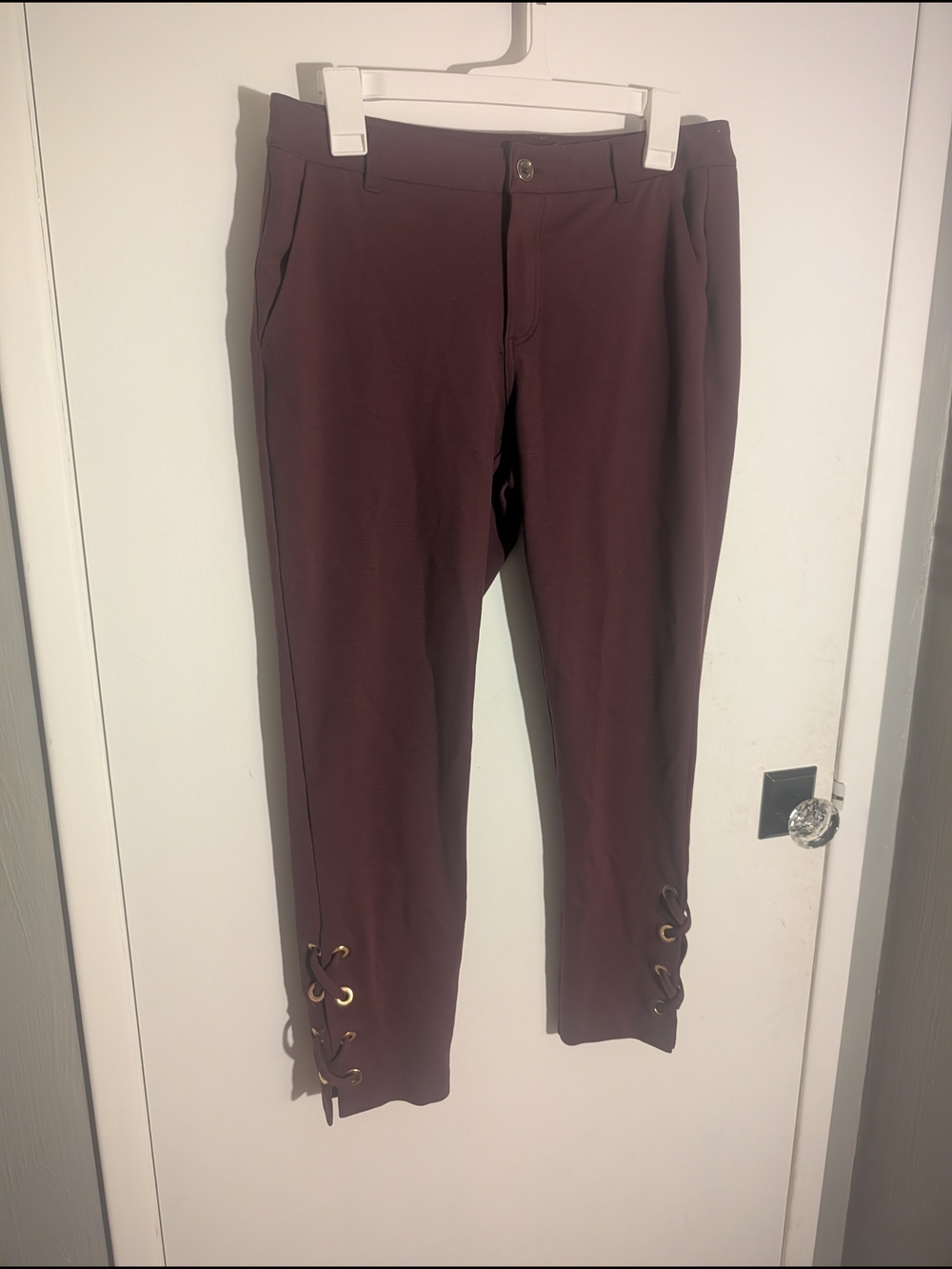 MICHAEL Michael Kors Lace-Up Hem Ankle Pants - Deep Burgundy